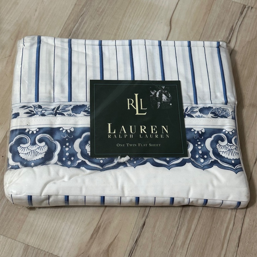 Vintage Ralph Lauren Jonquil Blue Porcelain Twin Flat Sheet New open box